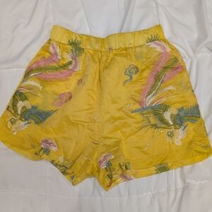 High-Waist Yellow Embroidered Women's Shorts